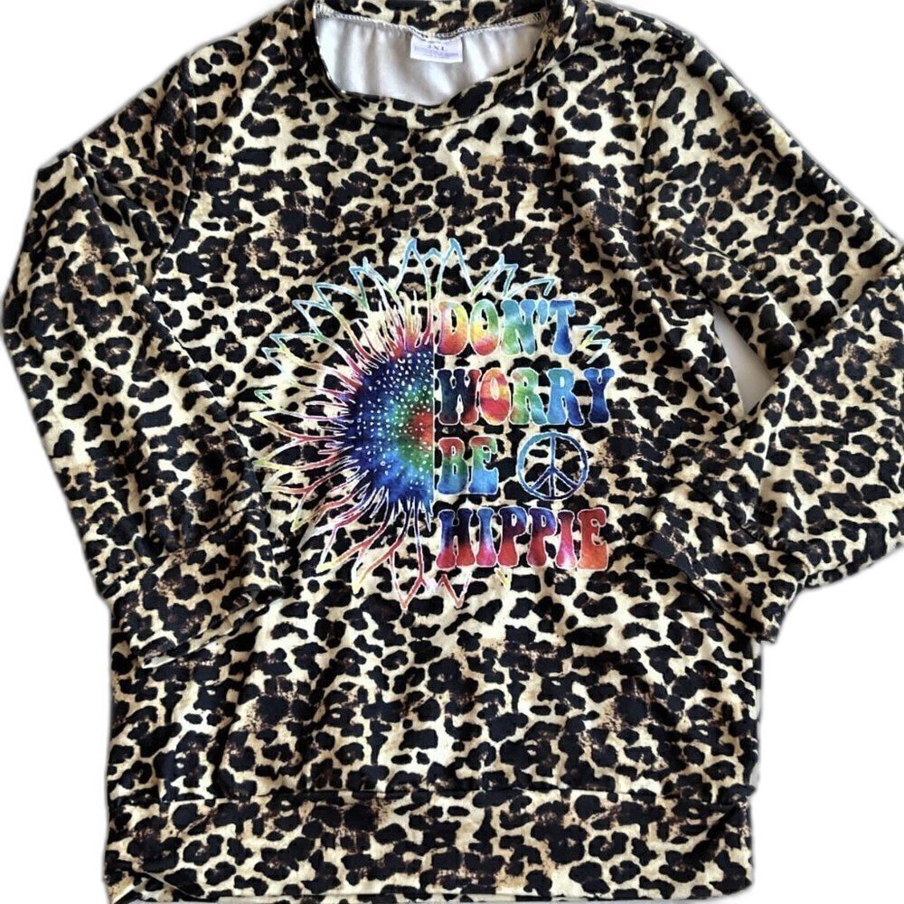 Boho Leopard Rainbow Hippie Graphic Tee Girls Soft GUC